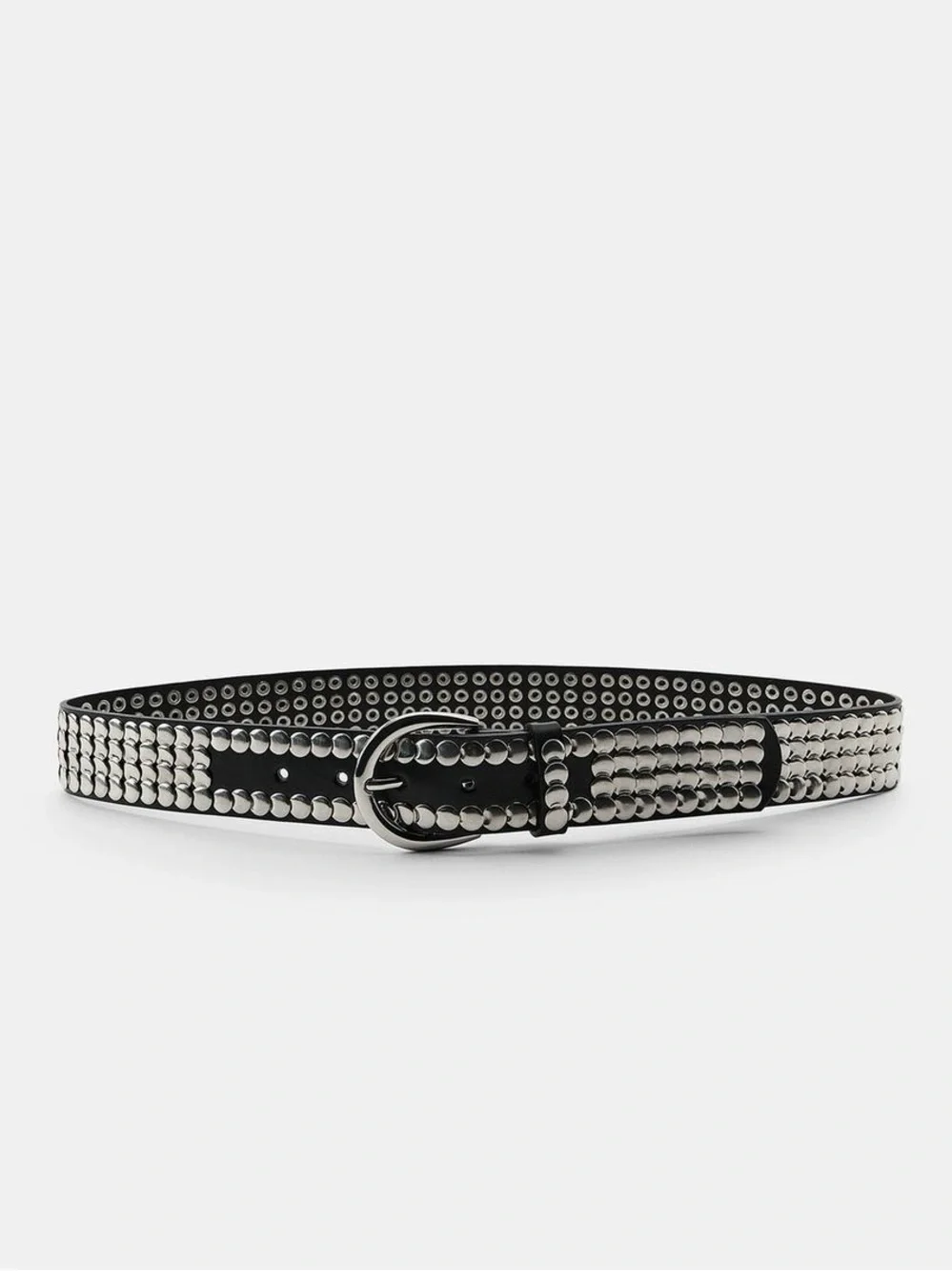 NWT. Zara Black Leather Belt with Numerous Studs. Size 34.